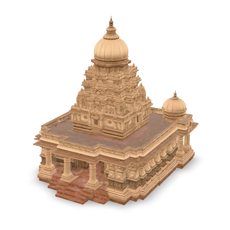 3D illustration: A Dravida temple: the stepped vimana